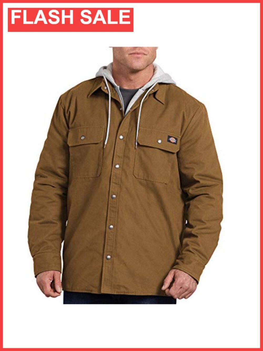 Relaxed Fit Hooded Quilted Shirt Jacket Faux Fleece Zip Snap Front
